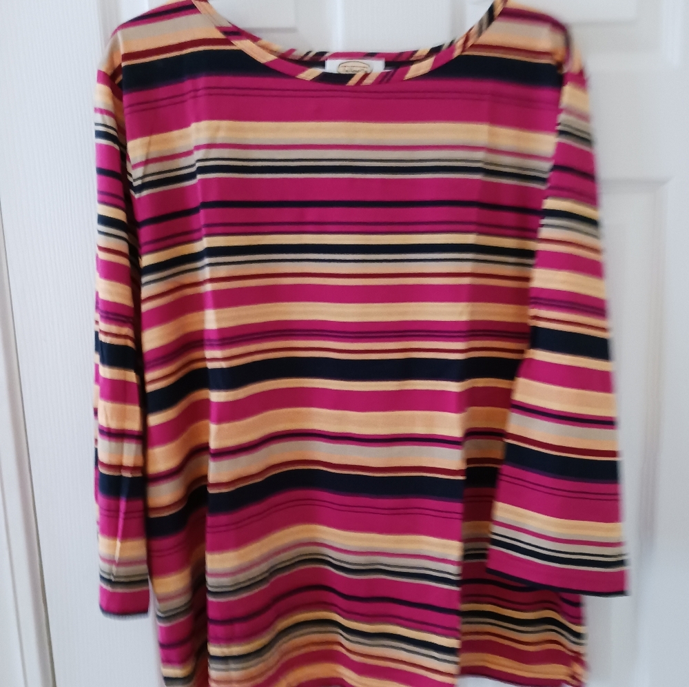 NWT Talbots Red And Yellow Striped Cotton Long Sleeve Top. Size 3X.